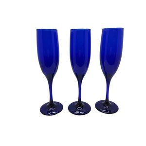 vintage libbeys set of 3 flutted colbalt blue champagne glasses bar ware